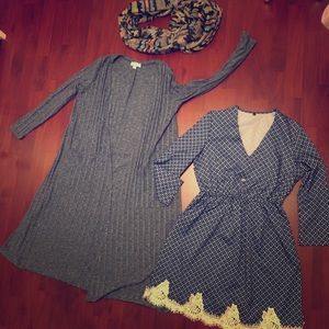 LuLaRoe Long cardigan with matching dress scarf